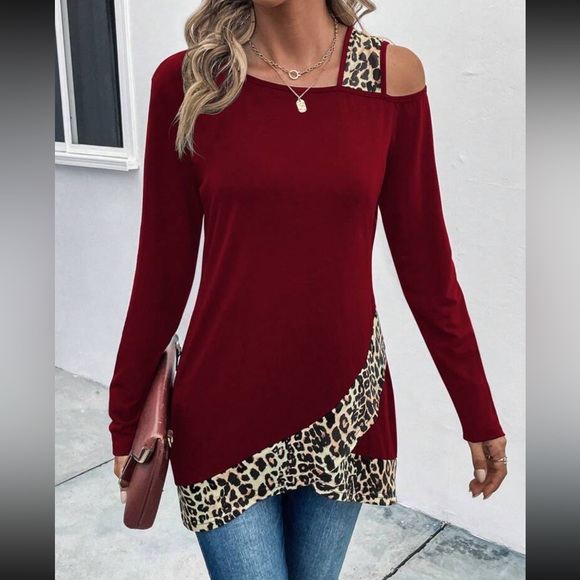 Boho leopard print cold shoulder top - Picture 5 of 8